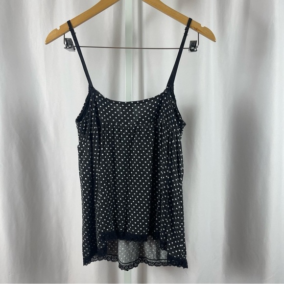 Isaac Mizrahi Large Polka Dot Lace V Nack Flowy Tank Top Y2K Lounge - Picture 2 of 7